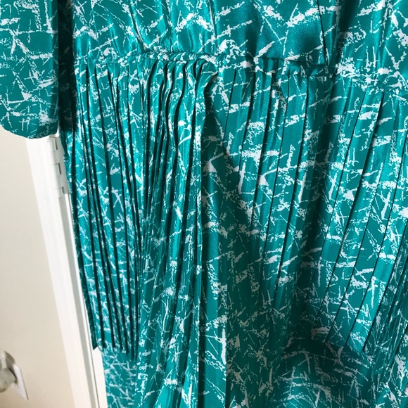 Vintage J.B. Too Teal Blue Green Patterned Midi Dress 18 Plus Size - Picture 8 of 11
